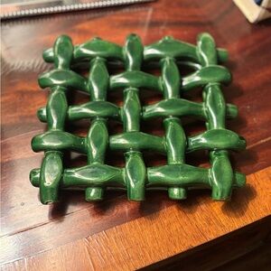 Woven Pottery TRIVET Bernardo Portugal Unmarked Dark Green 7" Square